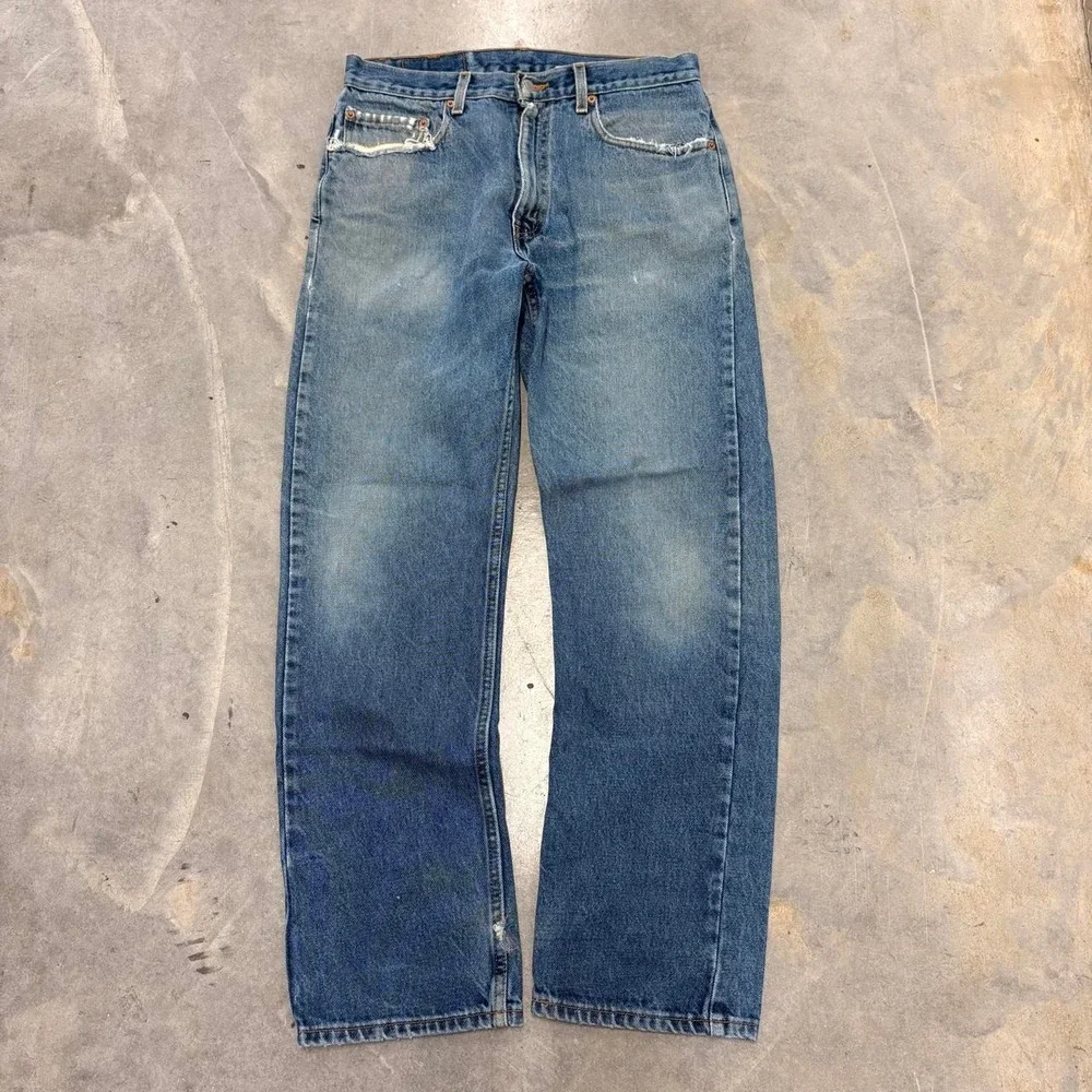 Levis 505 Mens Vintage 2000s Straight Leg Jeans W33 L30 Faded Distressed Y2K